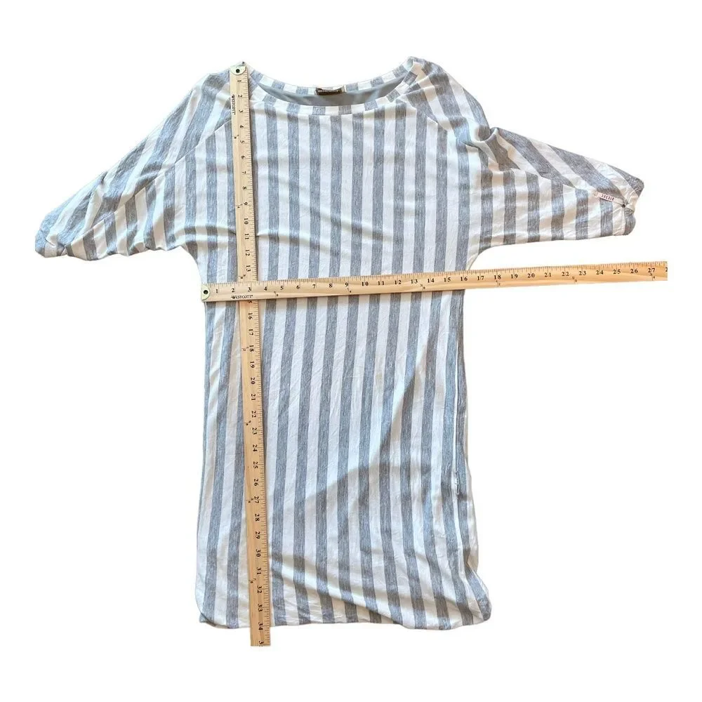 Diesel Gray White Stripe Mini Dress Tunic 3/4 Raglan Sleeve Bubble Hem S